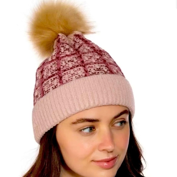 𝅺int Pink & Wine Pom Pom Hat w/ Shimmer NWT - Picture 1 of 1